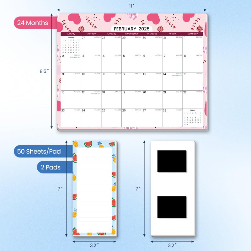 POIKSHARK 2025-2026 Magnetic Calendar for Refrigerator with 2 Pack Magnetic Note Pad for Fridge  2 Year from January 2025 to December 2026 with Seasonal Patterns  Aesthetic Magnet Wall Calendar - 11 ' '*8.5 ' ' - Image 4